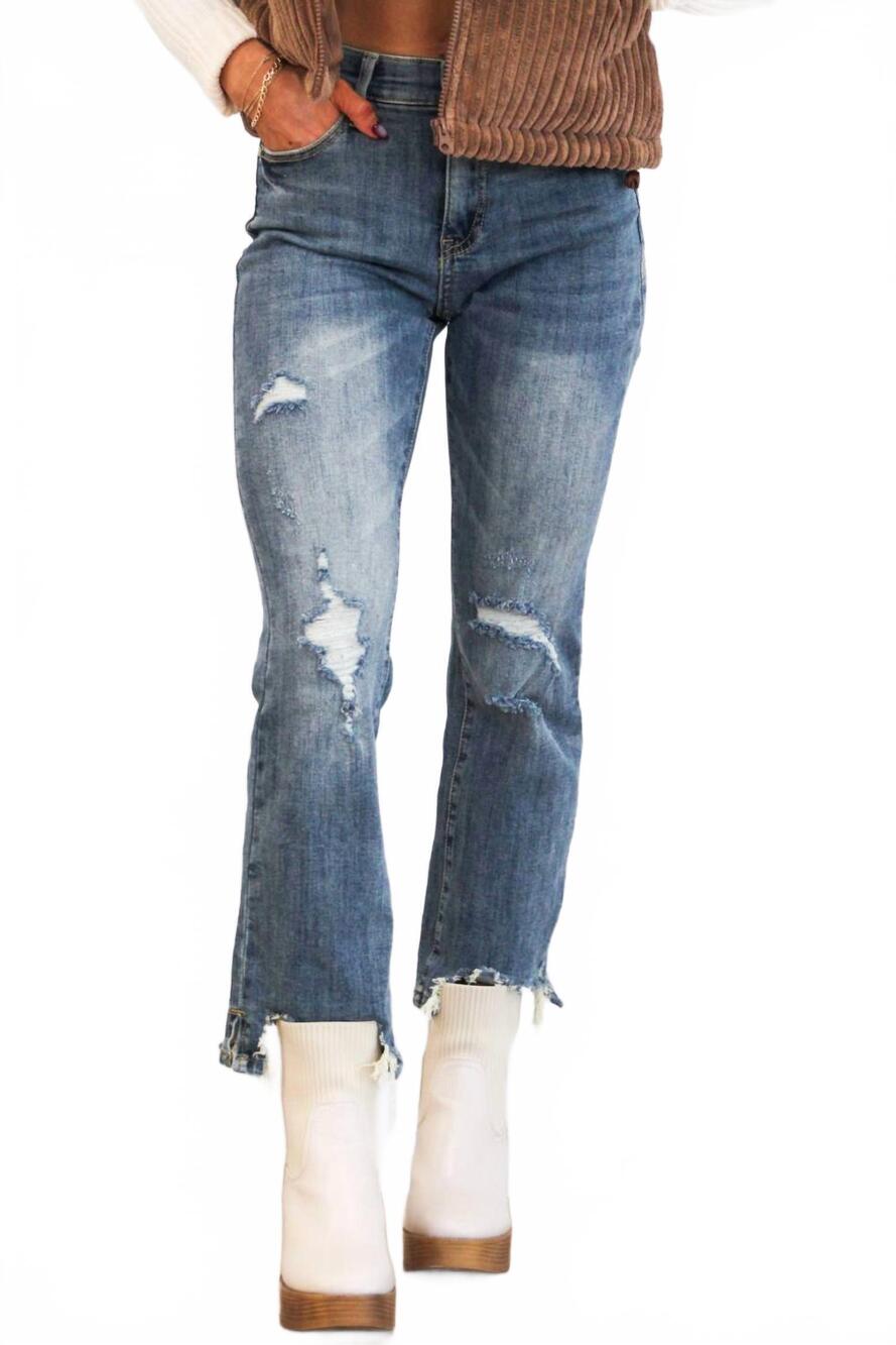 NEW SPECIAL A jayme distressed straight leg jeans in dark wash